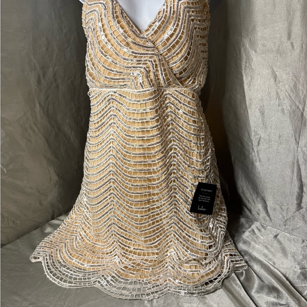 Lulu's Tan and White Lace Mini Dress